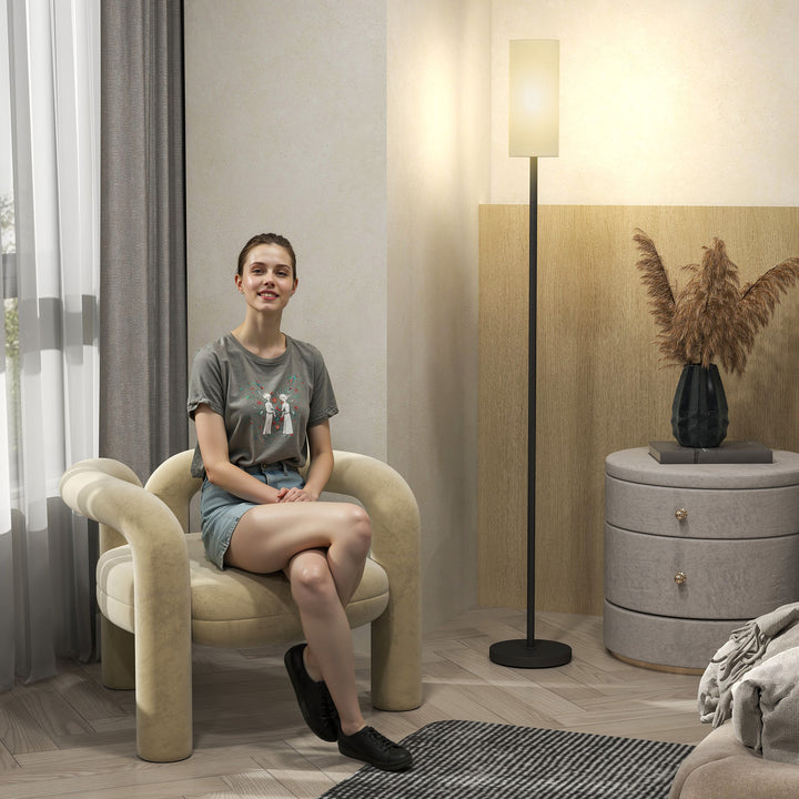 Floor Lamp for Living Room, Modern Standing Lamp with Linen Shade & Foot Switch, Minimalist Tall Pole Lampshade for Bedroom, Office, White