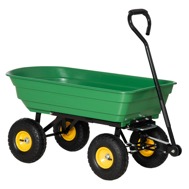 Outsunny 75 Litre Large Garden Cart Heavy Duty 4 Wheel Trolley Dump Wheelbarrow Tipping Truck Trailer - Green | Aosom UK