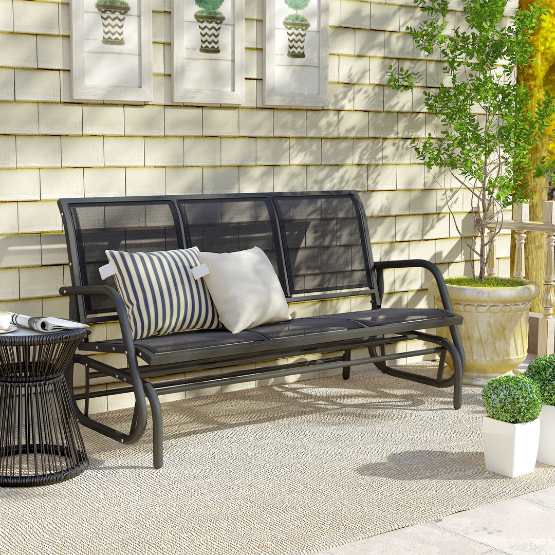 MCL 3-Seat Glider Rocking Chair for 3 People Garden Bench Patio Furniture Metal Frame, Black