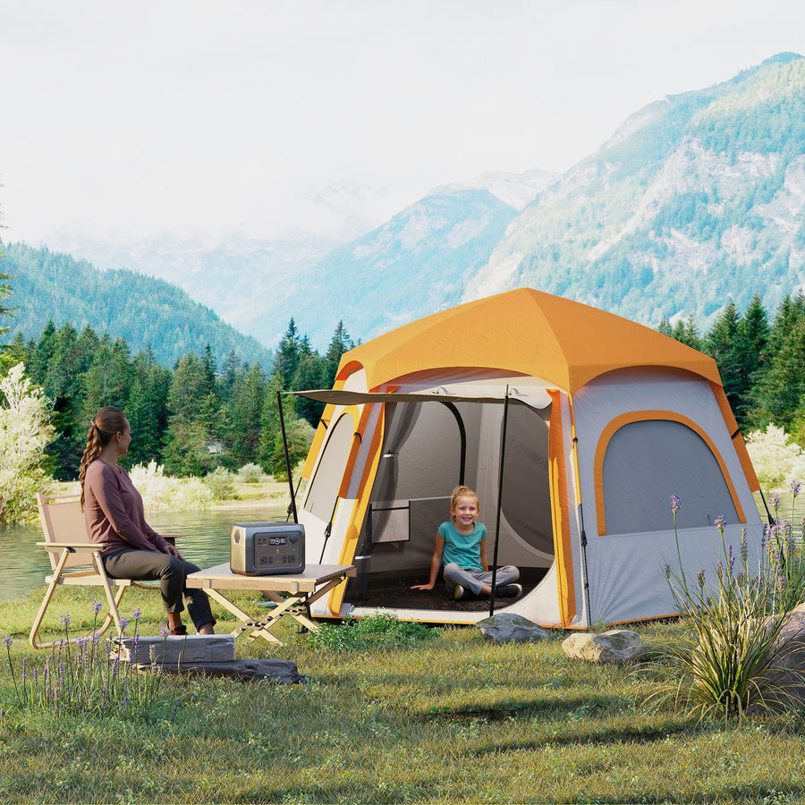 Instant Pop Up Camping Tent, 2/3/4 Person Easy Setup Dome Family Tent with Vestibule, Rainfly, 4 Mesh Windows & 2 Doors, Hexagonal Design, Waterproof & UV Protected, Light Grey
