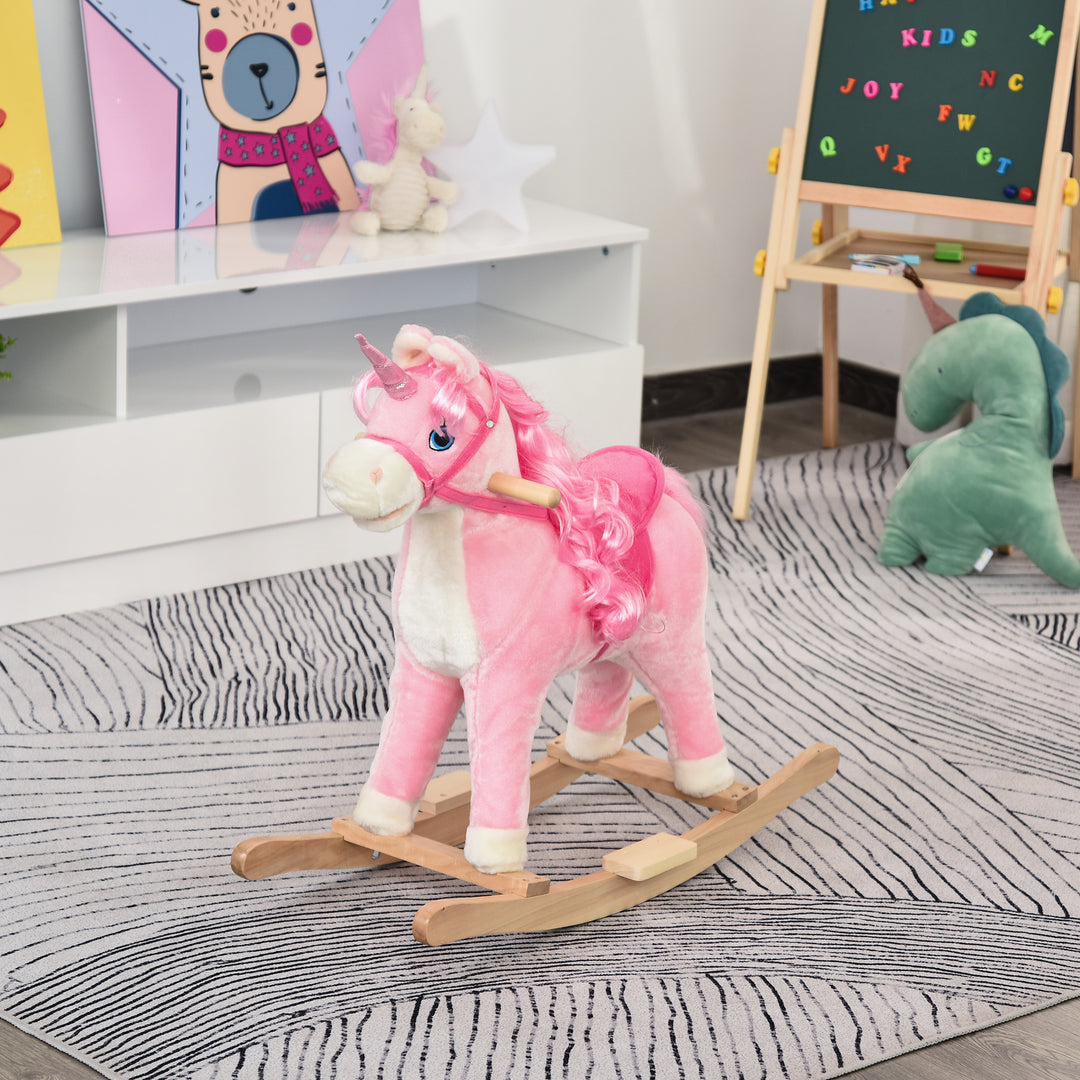 MCL Kids Plush Rocking Horse Ride On Unicorn w/ Sound Moving Mouth Wagging Tail Children Rocker Toy Gift 3-6 Years Pink