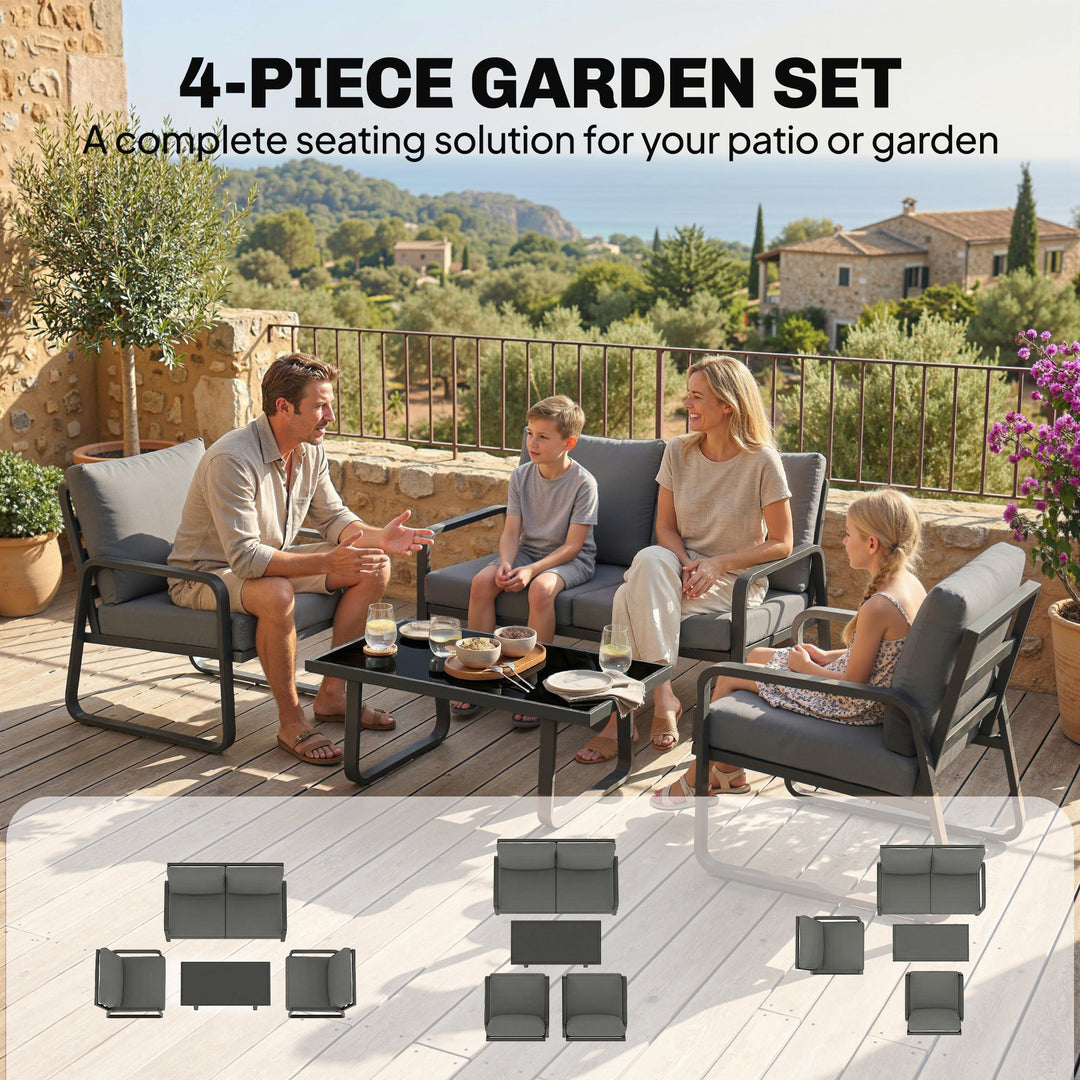 4 Piece Garden Furniture Set, Outdoor Sofa Set with Loveseat, 2 Armcha