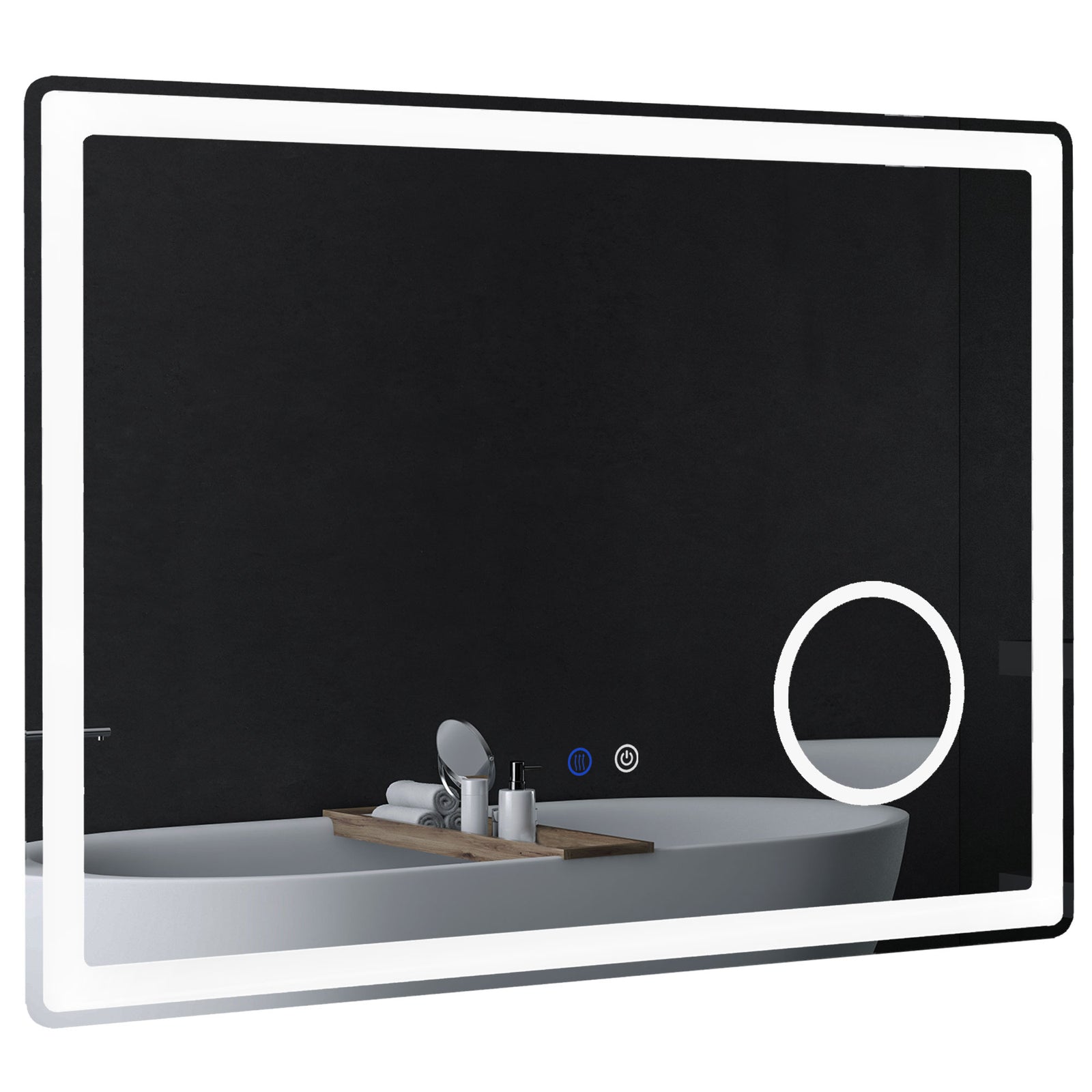 LED Bathroom Mirror with Lights, 3X Magnifying Mirror, Dimming Lighted Bathroom Mirror, Vanity Mirror with 3 Colour Front and Backlit, Smart Touch, Anti-Fog, Horizontal and Vertical, 80x60cm