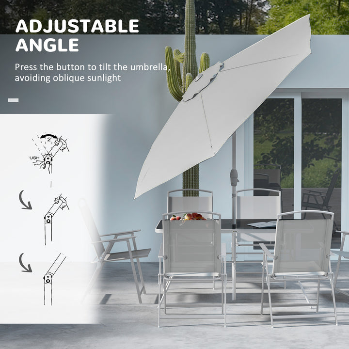 Outsunny Eight-Piece Garden Dining Set, with Chairs, Table and Parasol - Grey