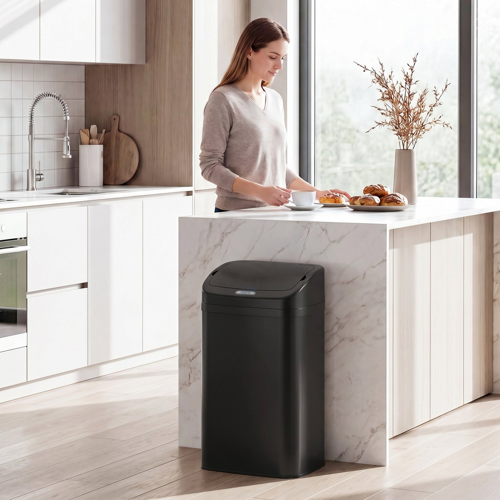48L Galvanised Steel Sensor Bin - Black