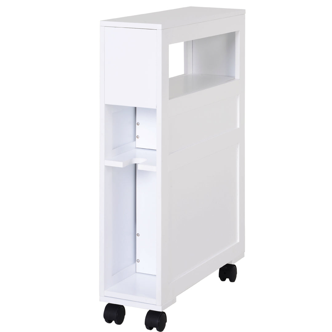 72x16cm Narrow Bathroom Storage Unit w/ 2 Drawers Open Top 4 Wheels Slimline Modern Rolling Home Organisation