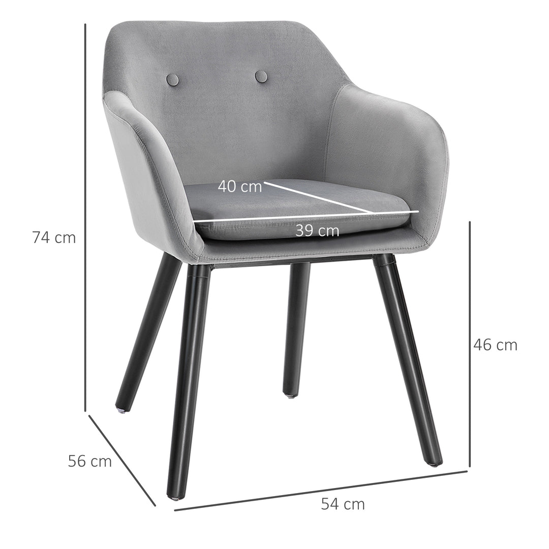 Dining Chairs Set of 2 Modern Upholstered Fabric Velvet-Touch Leisure Chairs with Backrest and Armrests, Lounge Reception Chairs for Home Office Kitchen Counter, Grey