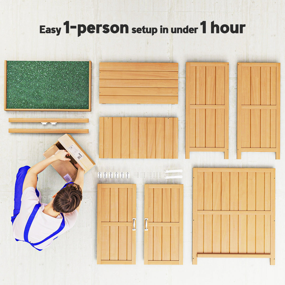 MCL Small Shed, Wooden Garden Shed with Openable Hinged Roof and Removable Shelf, Outdoor Tool Storage Cabinet Chest with Double Doors, 74 x 43 x 88 cm, Natural Wood Finish