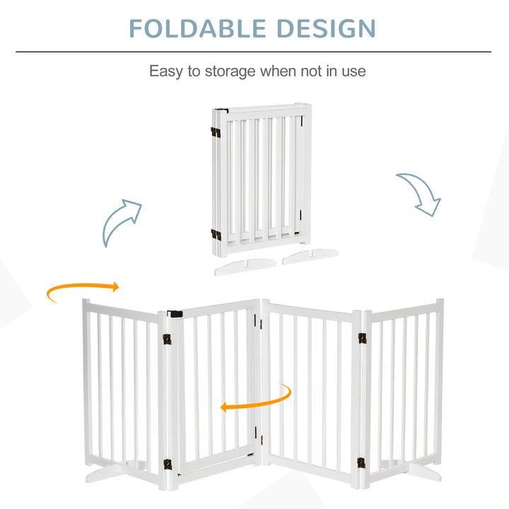 MCL Wooden Dog Gate, Dog Fence Indoor, 80 cm Tall Freestanding Pet Gate for Small and Medium Dogs with 4 Panels, 2 Support Feet, White