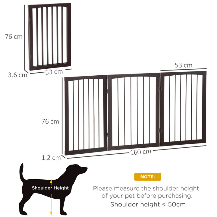 PawHut Folding 3 Panel Pet Gate Wooden Foldable Dog Fence Indoor Free Standing Safety Gate Portable Separation Pet Barrier Guard | Aosom UK