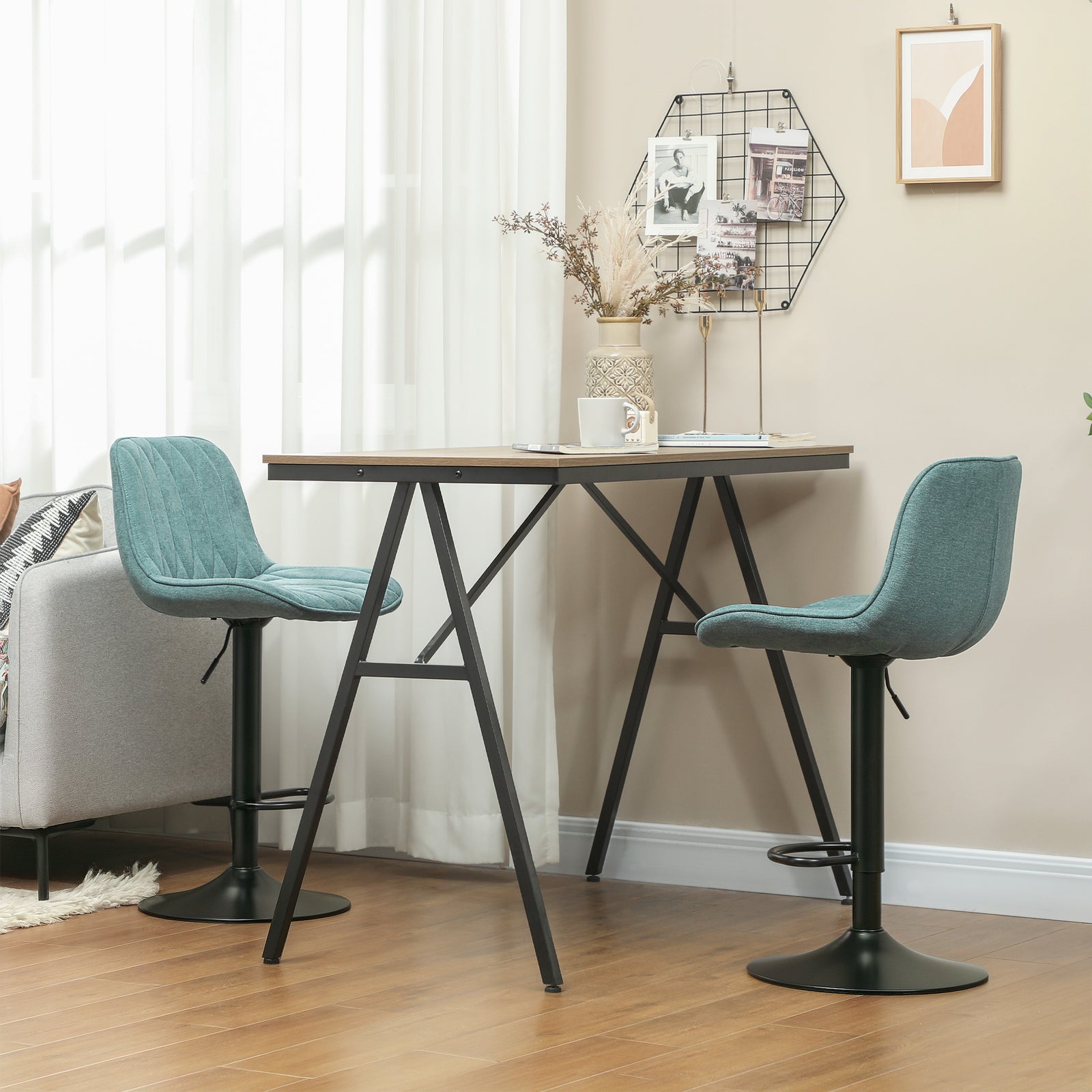 Set of Two Linen-Look Bar Stools - Blue