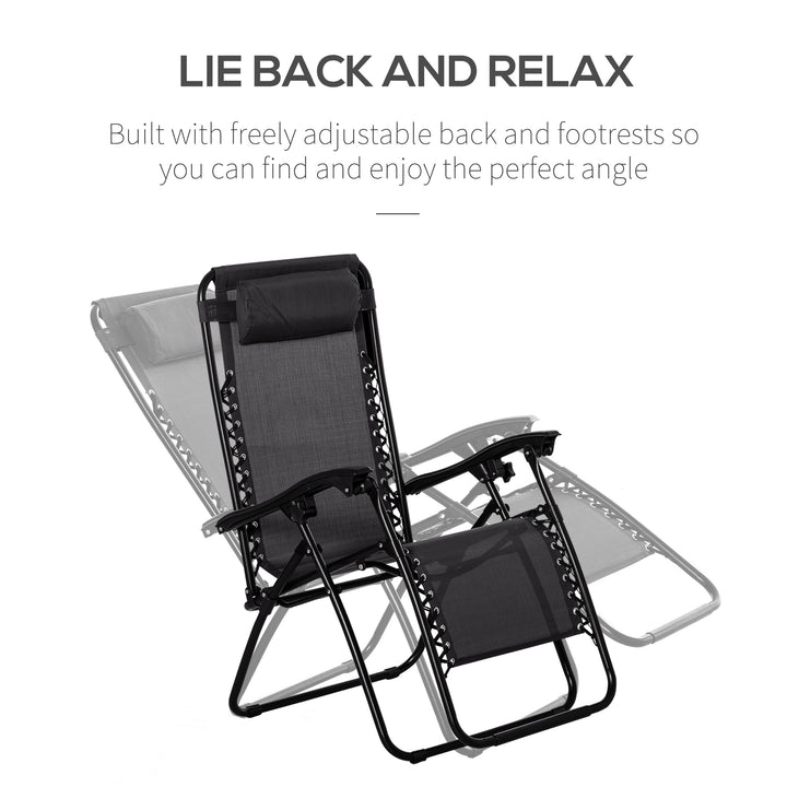 MCL Folding Zero Gravity Chairs, 3 Pieces Adjustable Sun Lounger and Table Set with Cup Holder and Headrest, Patio Bistro Set with Reclining Garden Chairs for Outdoor, Black