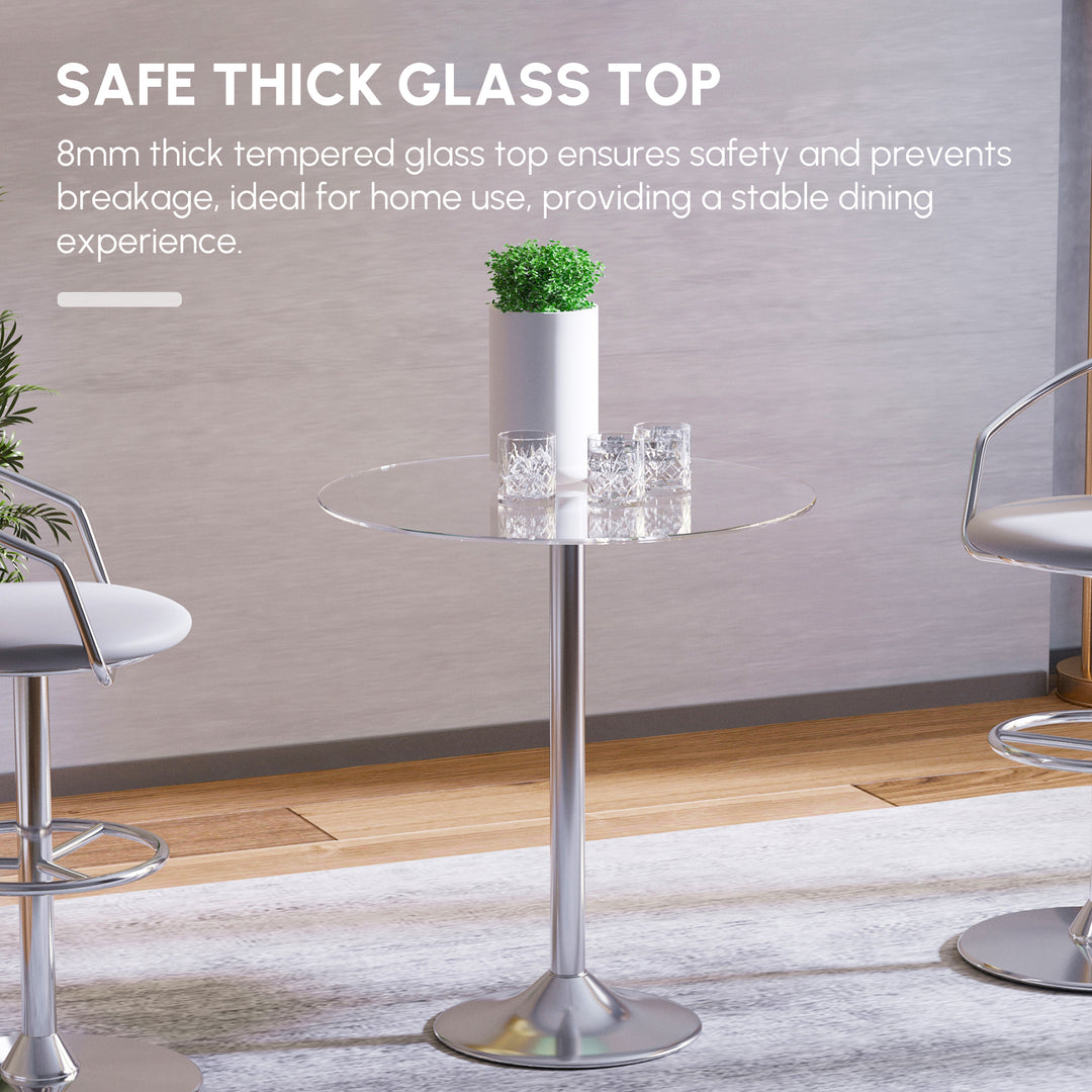 Round Dining Table, Modern Dining Room Table with Tempered Glass Top, Steel Base, Space Saving Small Bar Table