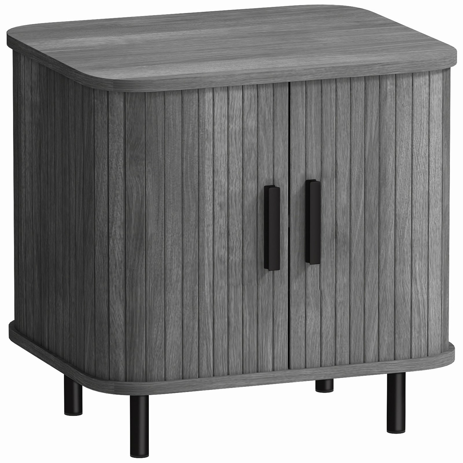 Bedside Table, Nordic Side Table with Roller Shutter Style Sliding Doors and Metal Legs for Bedroom, Living Room, Grey