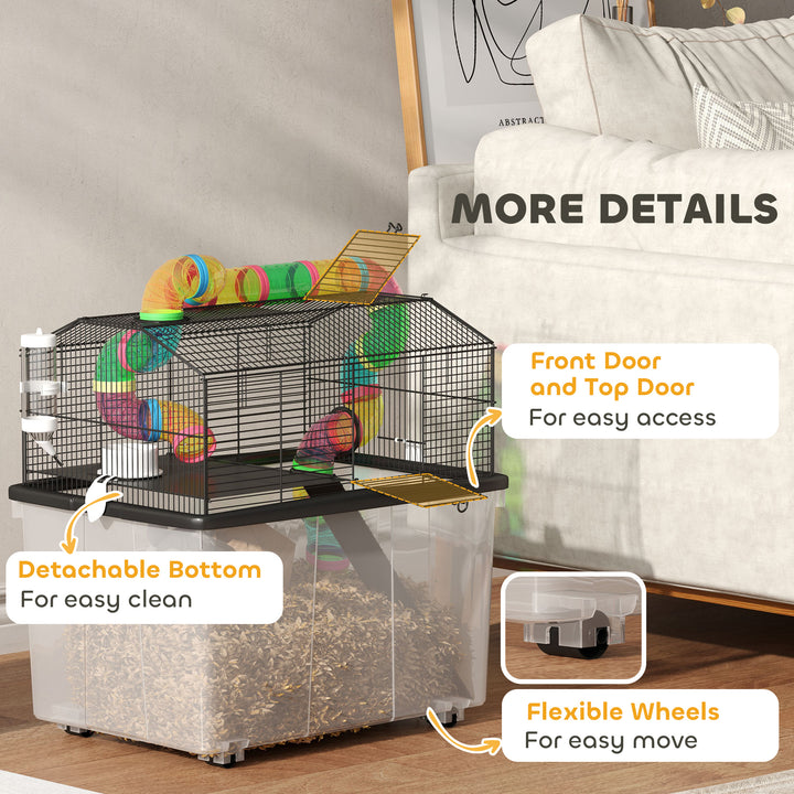 Two-Tier Hamster Cage with 31cm Deep Tray, Tube System, Water Bottle, Ramp, Feeding Bowl, Multicoloured