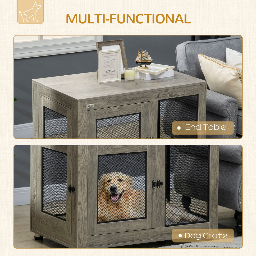 PawHut Two-In-One Dog Cage & Side Table, with Two Doors, Cushion, for Large Dogs | Aosom UK