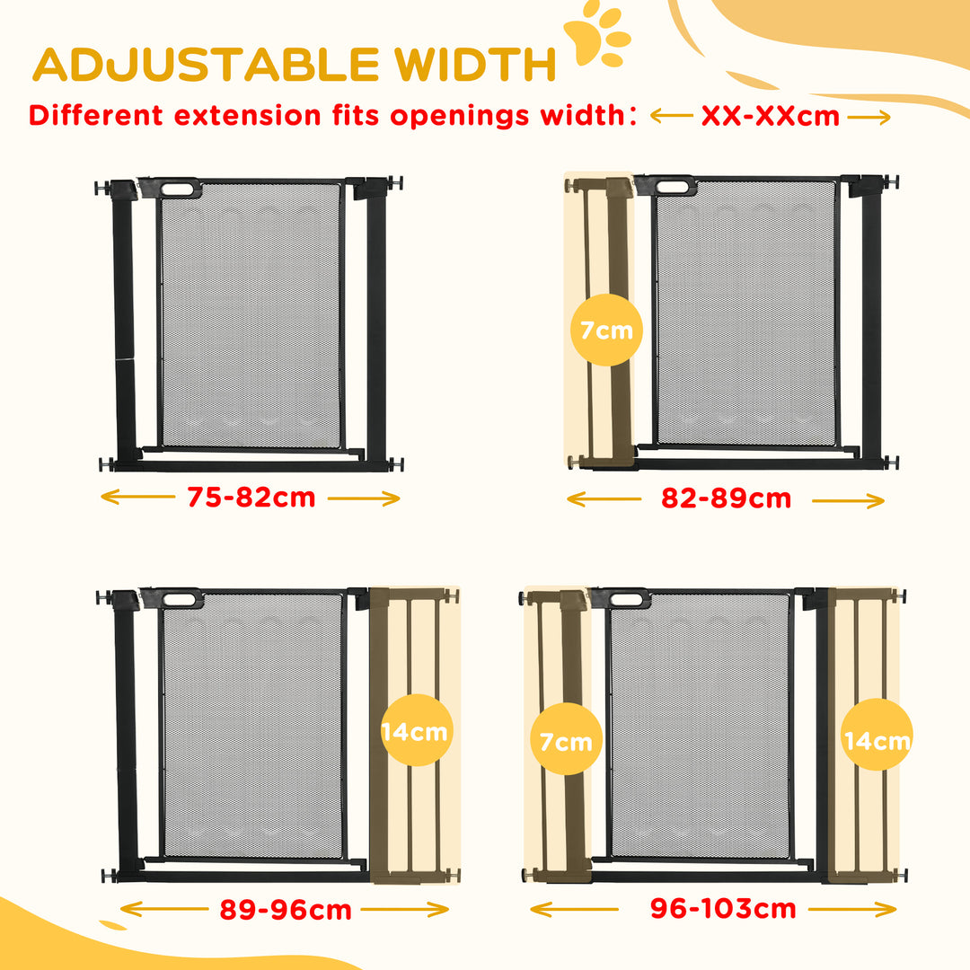 Pressure Fit Safety Gate, for Staircases, Hallways, Doorways w/ Extensions Kit, 75-103CM Adjustable Width - Black