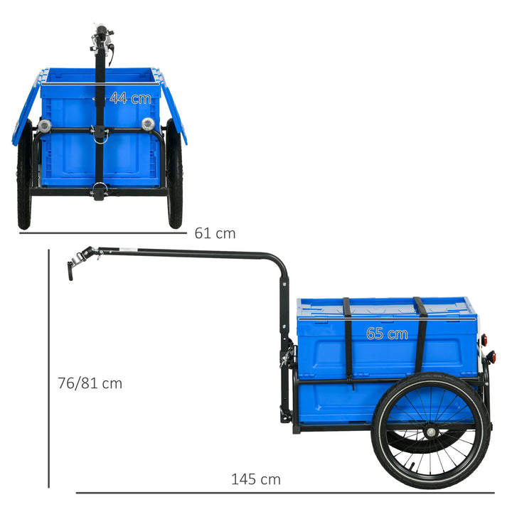 HOMCOM Bicycle Cargo Trailer with Steel Frame, 65L Foldable Storage Box, Safe Reflectors, Max Load 40KG, Blue | Aosom UK