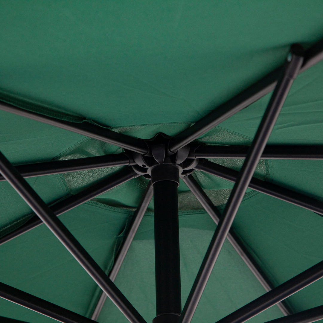 3(m) Banana Parasol Hanging Cantilever Umbrella with Crank Handle, 8 Ribs and Cross Base for Outdoor, Sun Shade, Dark Green
