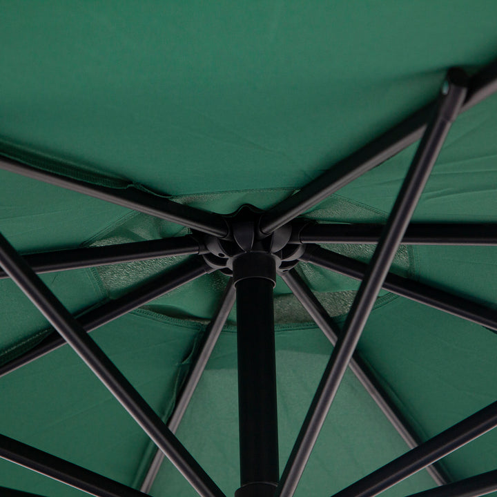 3(m) Banana Parasol Hanging Cantilever Umbrella with Crank Handle, 8 Ribs and Cross Base for Outdoor, Sun Shade, Dark Green