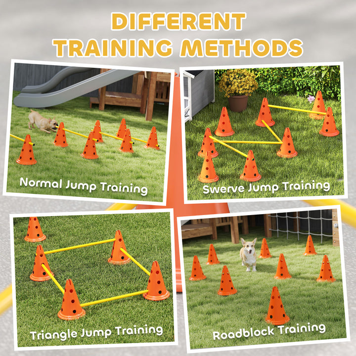 Dog Agility Equipment Set of Eight Cones, Eight Poles w/ Carry Bag, Four-Piece Adjustable Height Jumping Obstacles