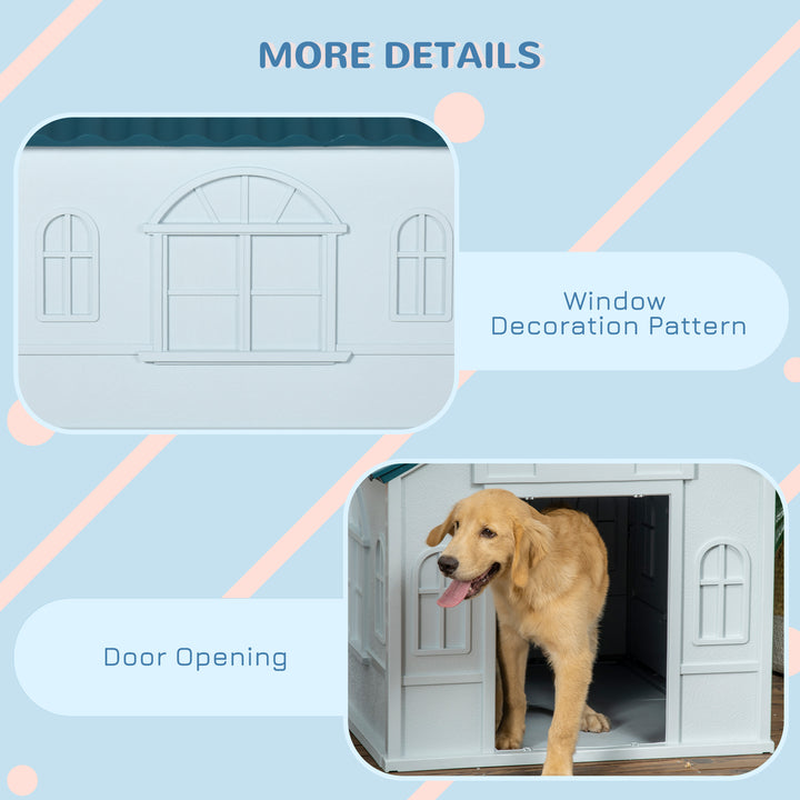 Plastic Weather-Resistant Dog House, for Indoors and Outdoors, Large Dogs - White and Blue