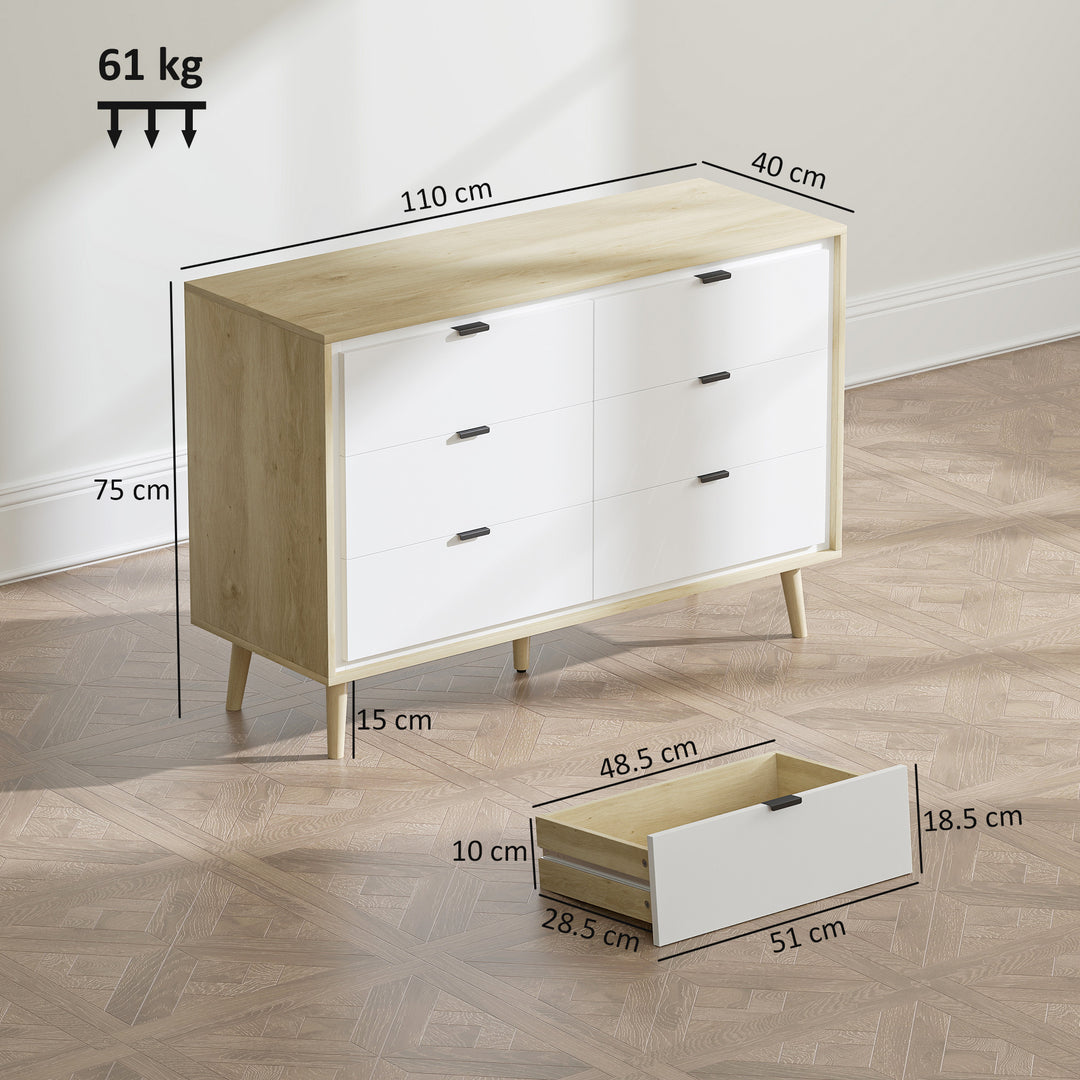 Storage Cabinet, Chest of Drawers with 6 Drawers and 5 Legs for Bedroo