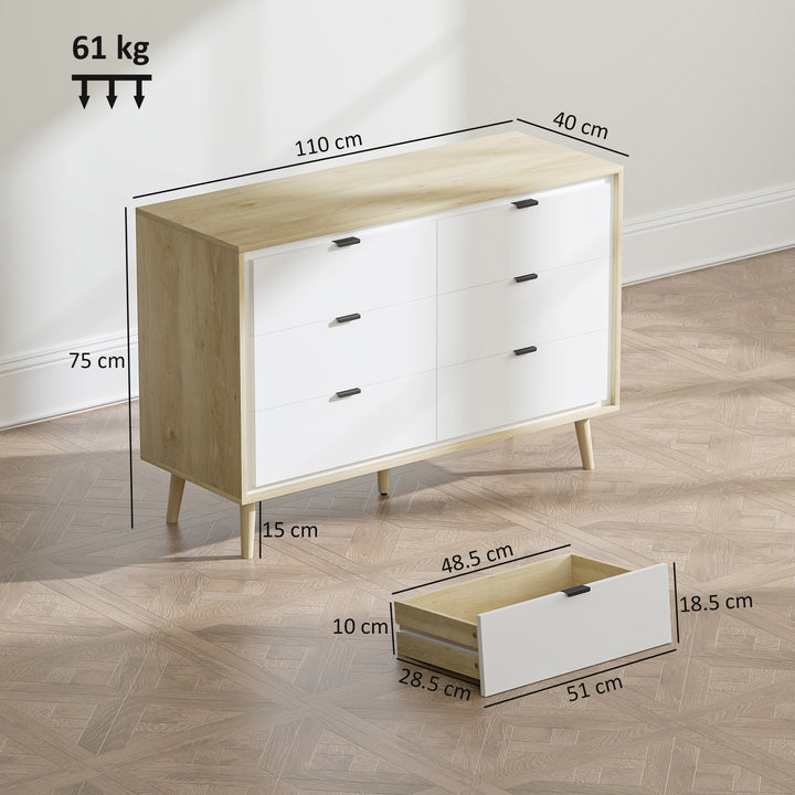 Storage Cabinet, Chest of Drawers with 6 Drawers and 5 Legs for Bedroo