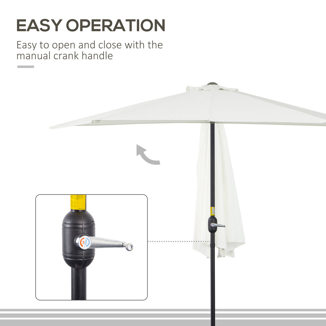 2.7m Garden Half Parasol, Outdoor Balcony Umbrella with 5 Steel Ribs, Patio Sun Shade, Cream White