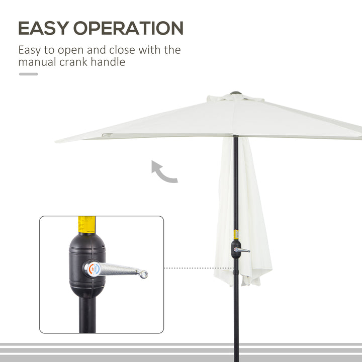 2.7m Garden Half Parasol, Outdoor Balcony Umbrella with 5 Steel Ribs, Patio Sun Shade, Cream White
