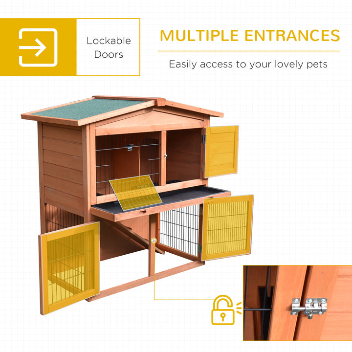 PawHut 2 Tier Rabbit Hutch Guinea Pig Hutch Ferret Cage with Ramp Slide Out Tray for Indoor Outdoor 100.5 x 55 x 101 cm | Aosom UK