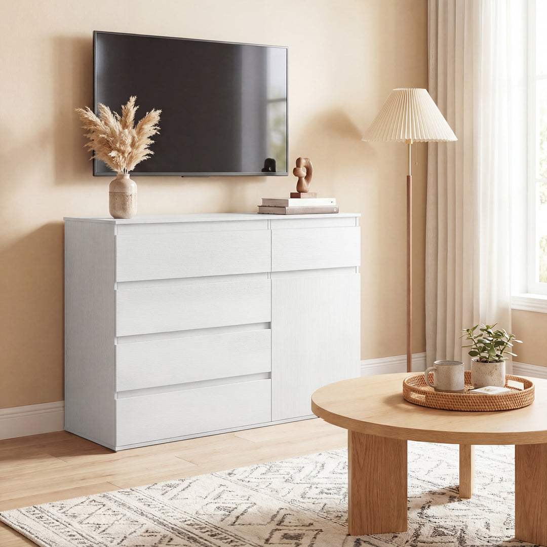 Modern Chest Of Drawers, 5 Drawer Dresser with Adjustable Shelf, Soft-