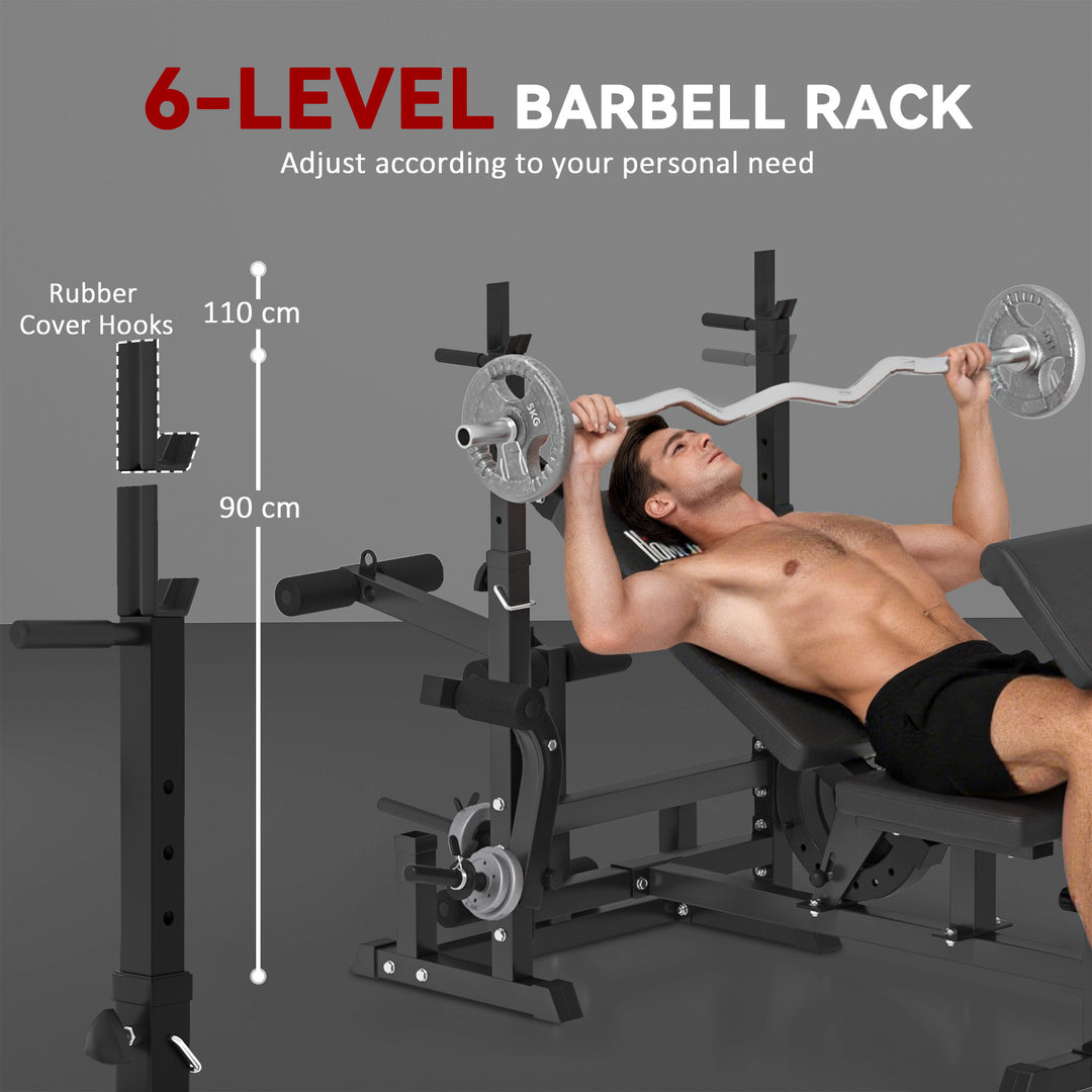 MCL Weight Bench, 6 in 1 Adjustable Bench Press with Leg Extension, Barbell Rack, Preacher Curl Pad, Resistance Band, Multi-Function Home Gym Equipment for Strength Training Weightlifting