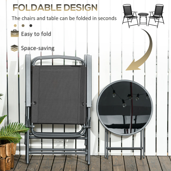 Three-Piece Garden Seat Set, with Glass-Top Table - Black