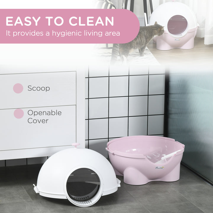 Large Cat Litter Box, with Scoop, Front Entrance, 53 x 51 x 48cm - Pink