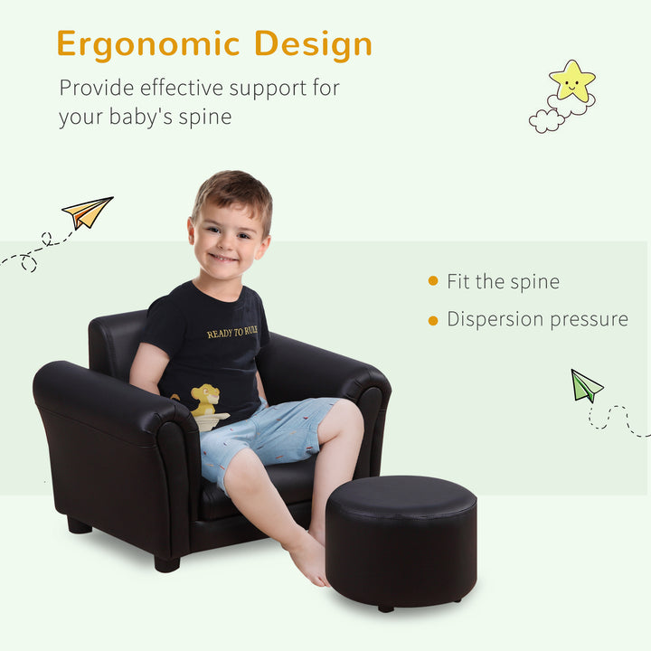 HOMCOM Toddler Chair Single Seater Kids Sofa Set, 54 x 42 x 41cm, Kids Sofa with Stool, Black | Aosom UK