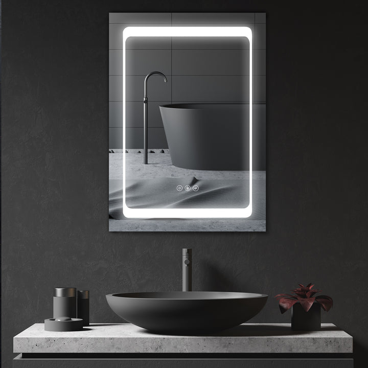 kleankin Illuminated Bathroom Mirror Cabinet: Wall-Mounted with Touch Switch, Shelves for Makeup Storage, Silver Finish | Aosom UK