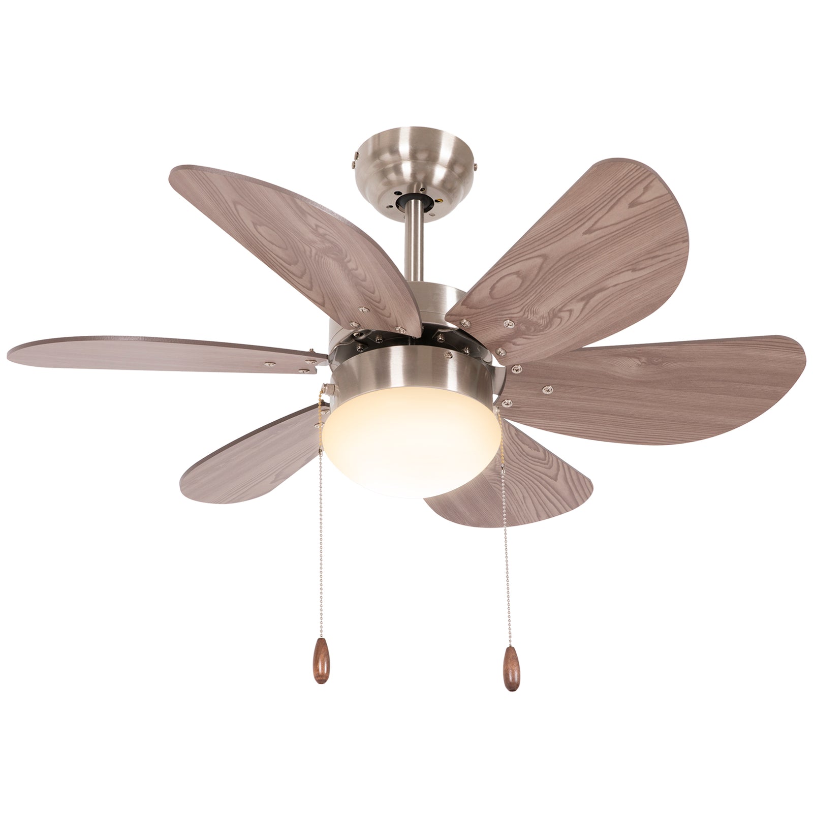 Ceiling Fan with LED Light, Flush Mount Ceiling Fan Lights with 6 Reversible Blades, Pull-chain Switch, Walnut Brown