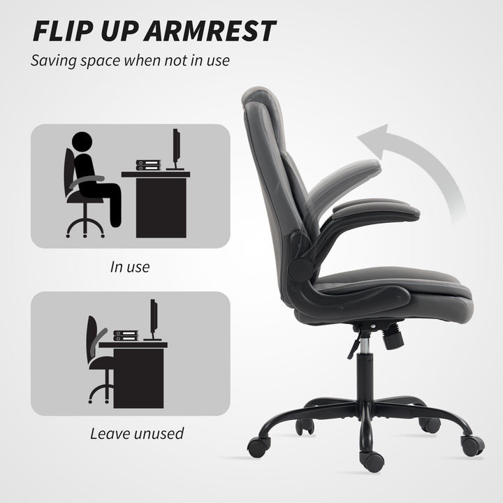 Faux Leather Office Chair. with Flip-Up Armrests - Charcoal Grey