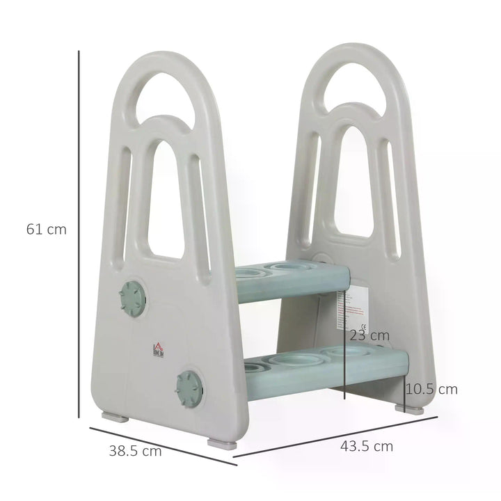 HOMCOM Two Step Stool for Kids Toddlers Ladder or Toilet Potty Training Bathroom Sink Bedroom Kitchen Helper w/ Non-slip Handle & Feet Pad | Aosom UK