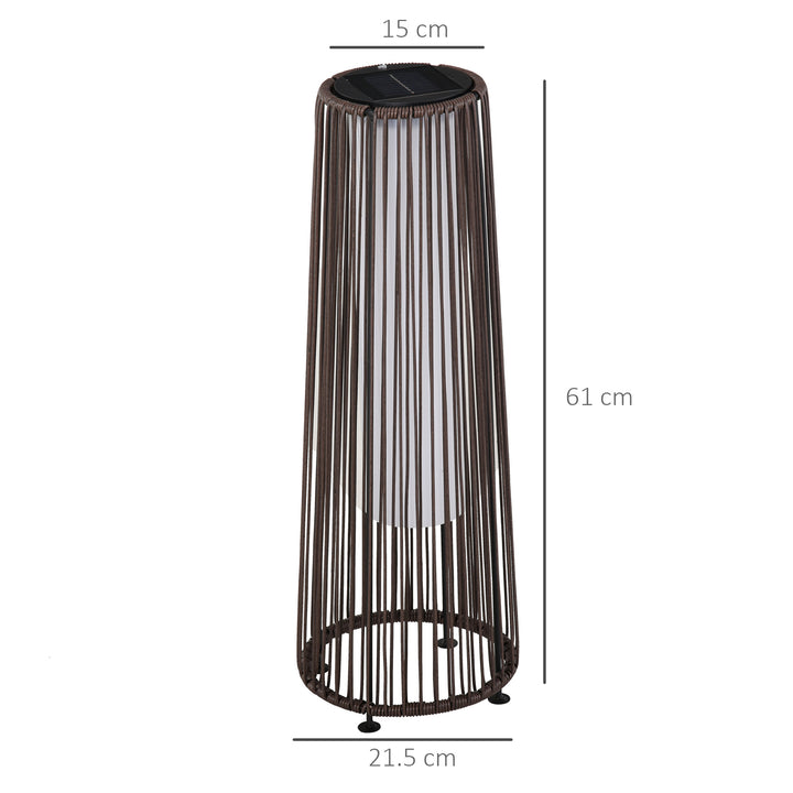 Outsunny Rattan Solar Lantern, PE Wicker Solar Powered Garden Lights with Auto On/Off, Brown