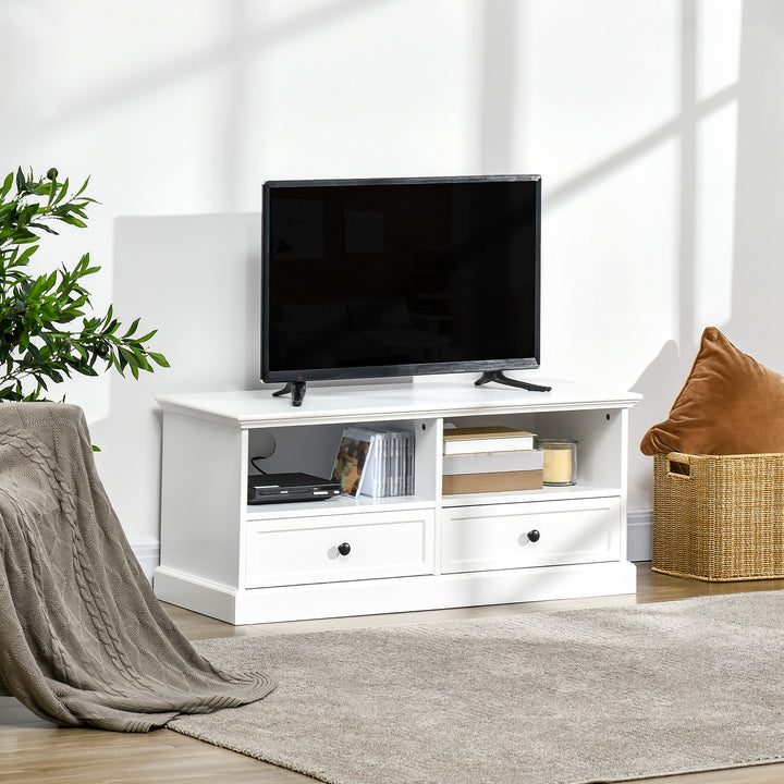 MCL Modern TV Unit Cabinet for TVs up to 45 Inches, TV Stand with Drawers, Open Shelves, Cable Holes for Living Room, White