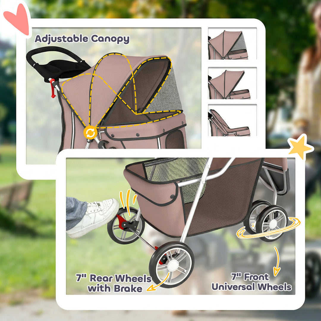Dog Stroller, 3 Wheels Foldable Pet Stroller with Adjustable Canopy, S