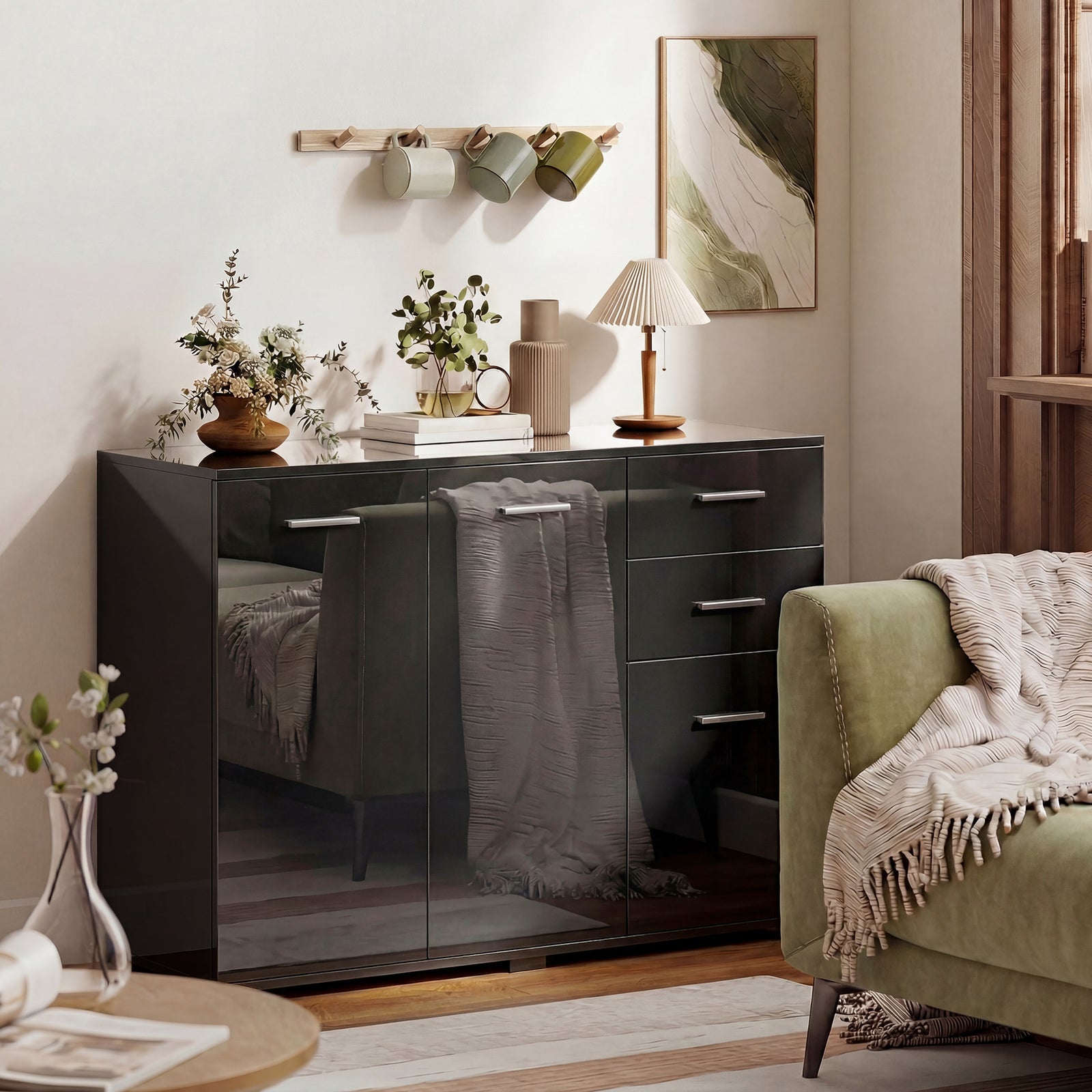 Sideboard, Modern Storage Cabinet with 2 Drawers, 3 Doors and Adjustab