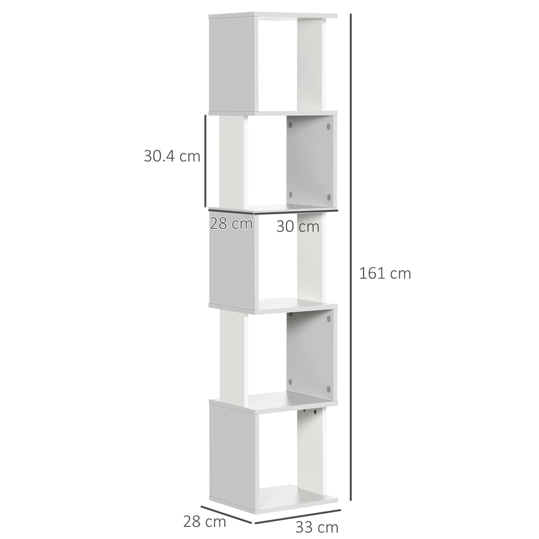 Modern 5-Tier Bookshelf, Freestanding Bookcase Storage Shelving for Living Room Home Office Study, White and Light Grey
