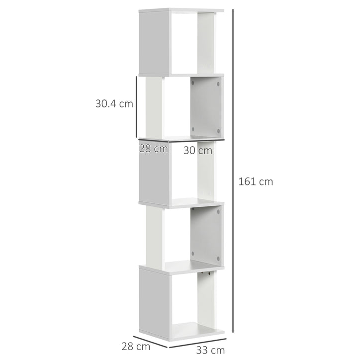 Modern 5-Tier Bookshelf, Freestanding Bookcase Storage Shelving for Living Room Home Office Study, White and Light Grey