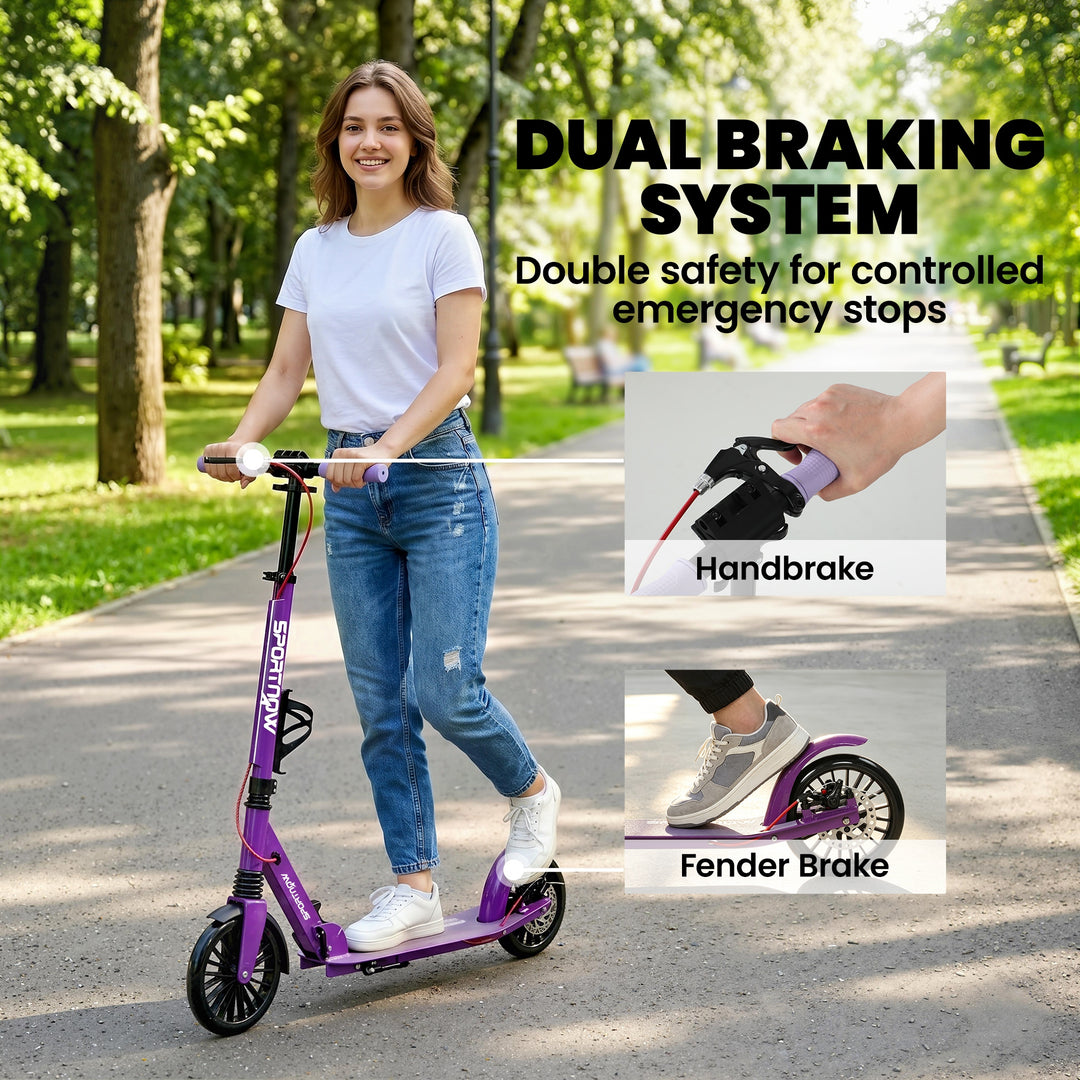 Foldable Kick Scooter with Height Adjustable Handlebar, One-click Fold