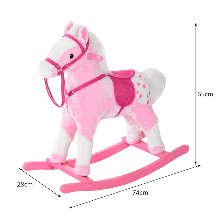 MCL Baby Rocking Horse Plush Ride on Animals Rocker with Sound Handle Grip for Kids 3-6 Years - Pink