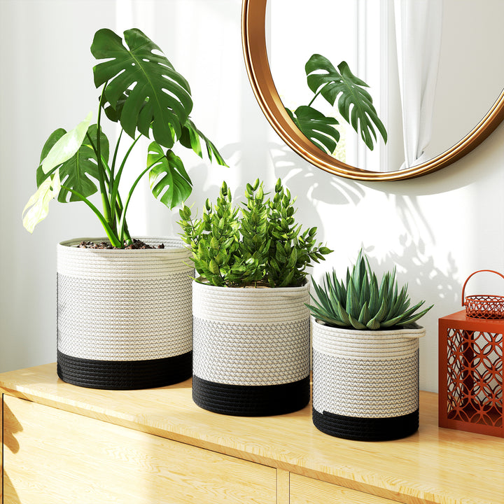 Plant Pots Handwoven Cotton Indoor Planters with Waterproof Liner Set 