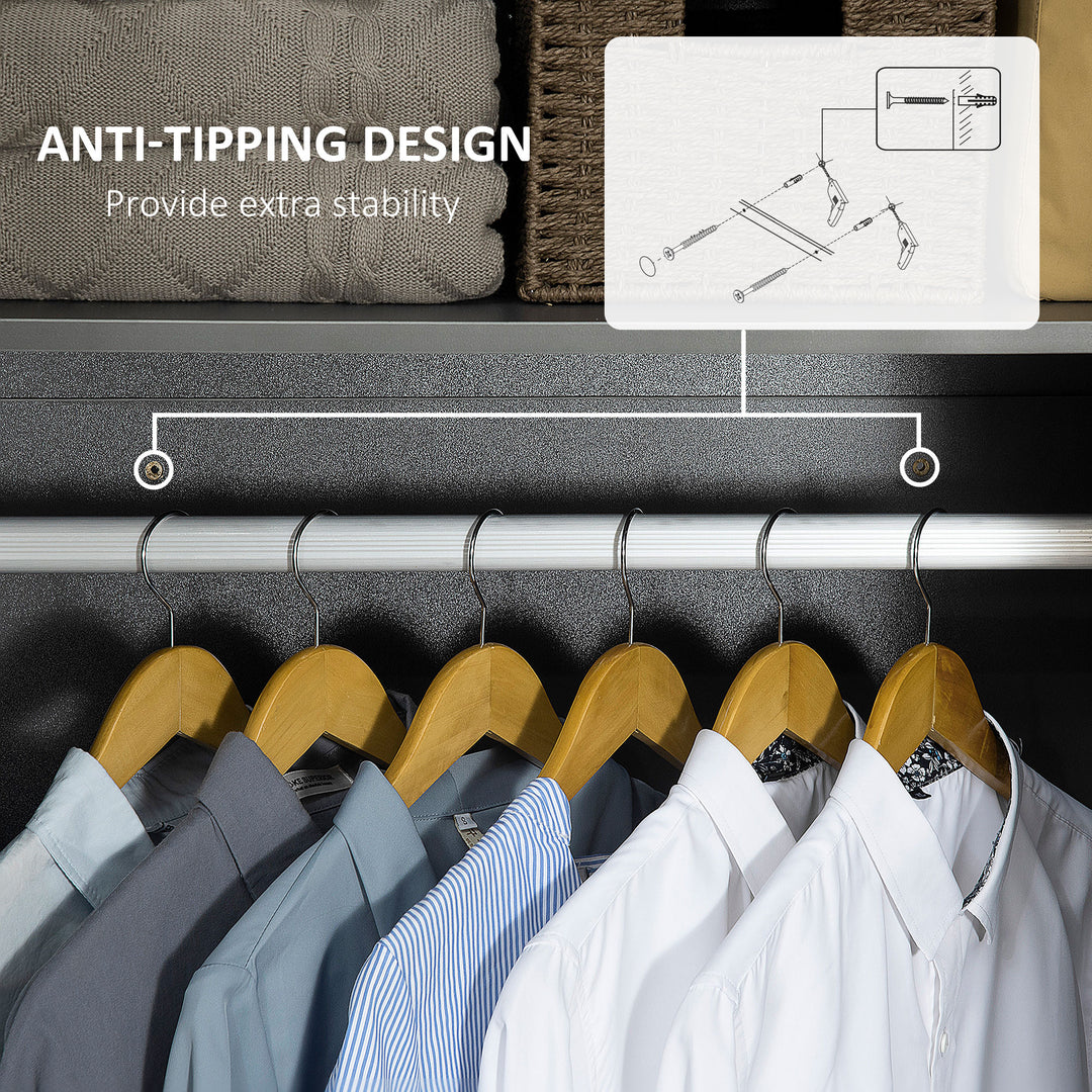 MCL High Gloss Wardrobe, 2 Door Wardrobe with Hanging Rod and Storage Shelf, Clothes Storage Organizer with Anti-tipping Design for Bedroom, Grey